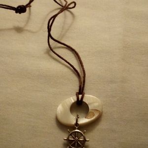 Tie on corded necklace with shell Slice and ship w